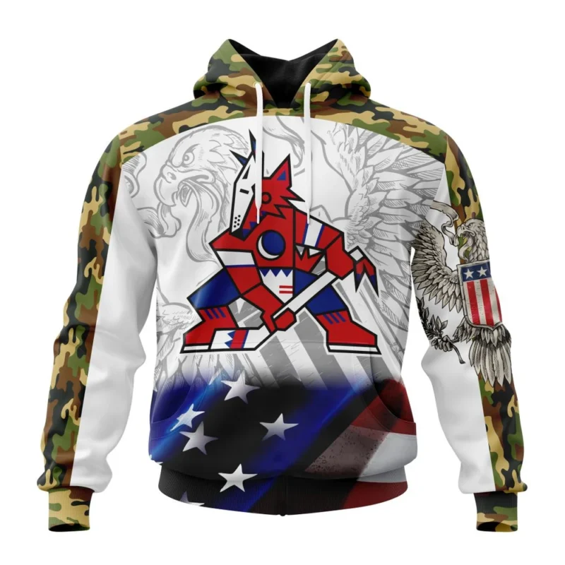 NHL Arizona Coyotes, Specialized Design With Our America Flag And Our America Eagle,QTNHL080524A3459