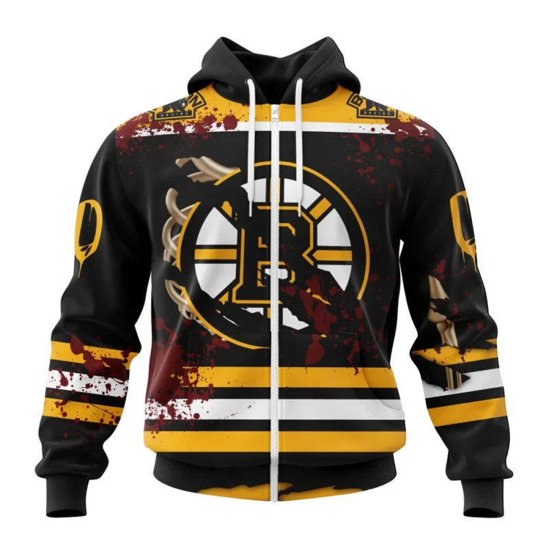 NHL Personalized Name And Number, Boston Bruins Specialized Design Jersey With Your Ribs For Halloween,QTNHL Personalized Name And Number,080524B156