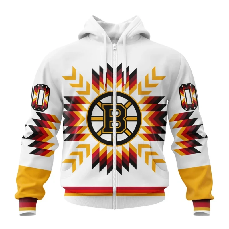 NHL Personalized Name And Number, Boston Bruins Special Design With Native Pattern,QTNHL Personalized Name And Number,080524B1593