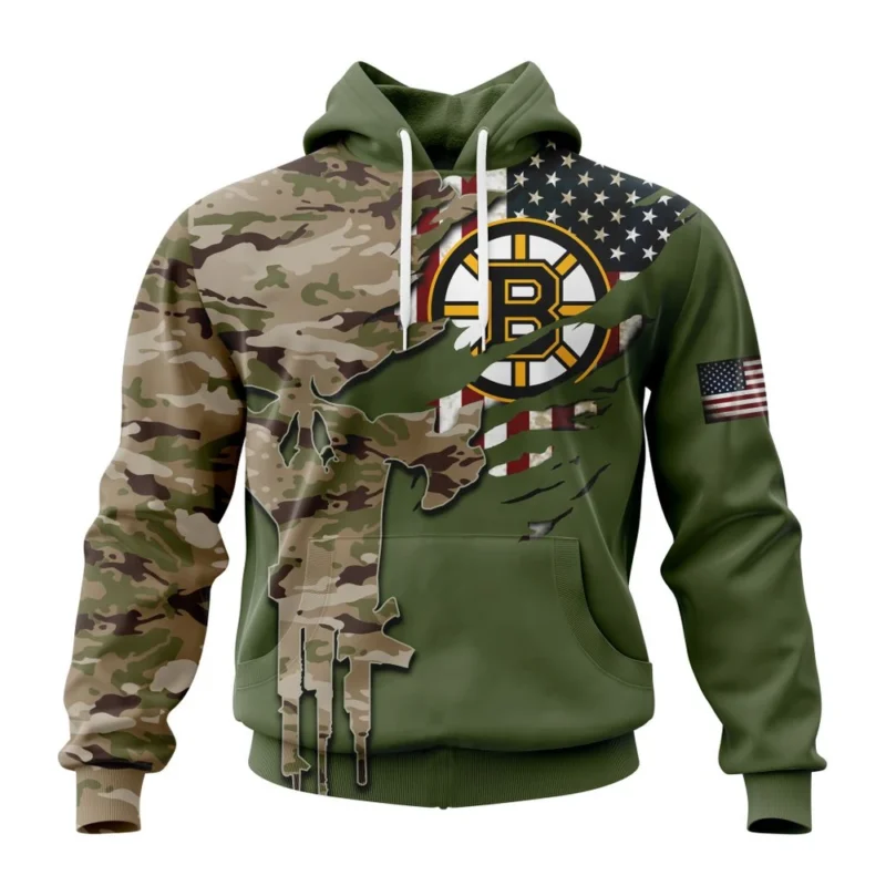 NHL Boston Bruins Special Camo Skull Design,QTNHL080524A1726