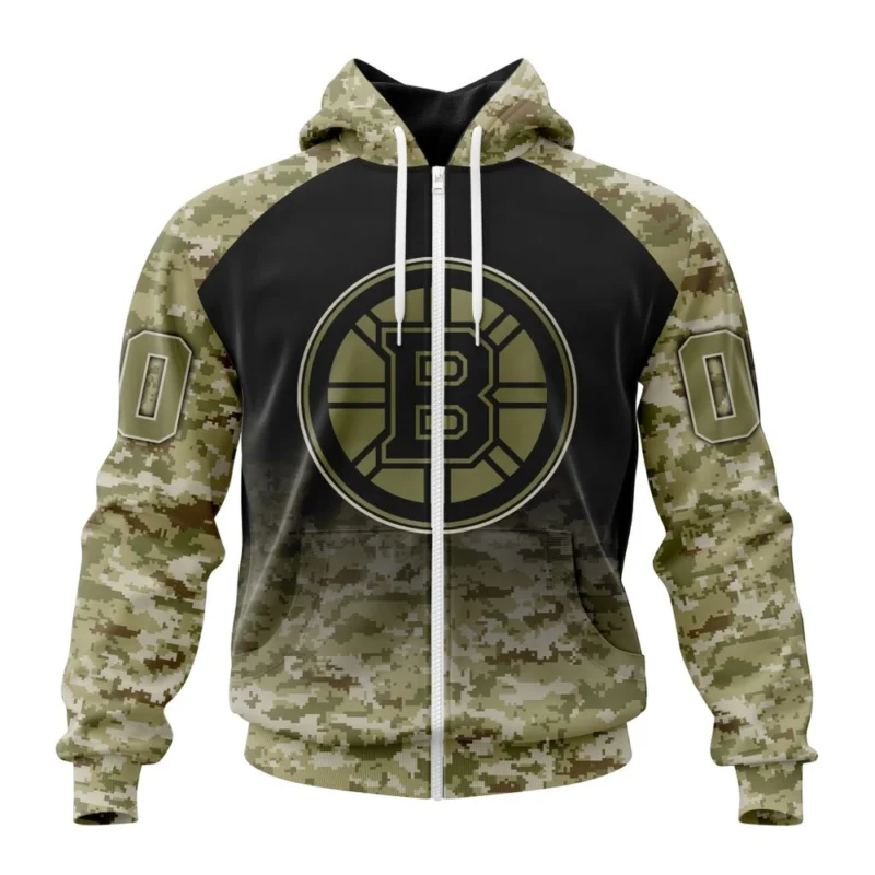 NHL Personalized Name And Number, Boston Bruins Special Camo Design For Veterans Day,QTNHL Personalized Name And Number,080524B1790