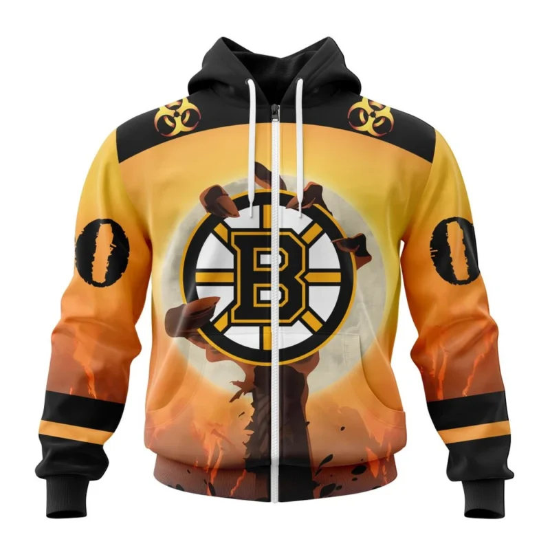 NHL Personalized Name And Number, Boston Bruins Special Zombie Design For Halloween,QTNHL Personalized Name And Number,080524B1951