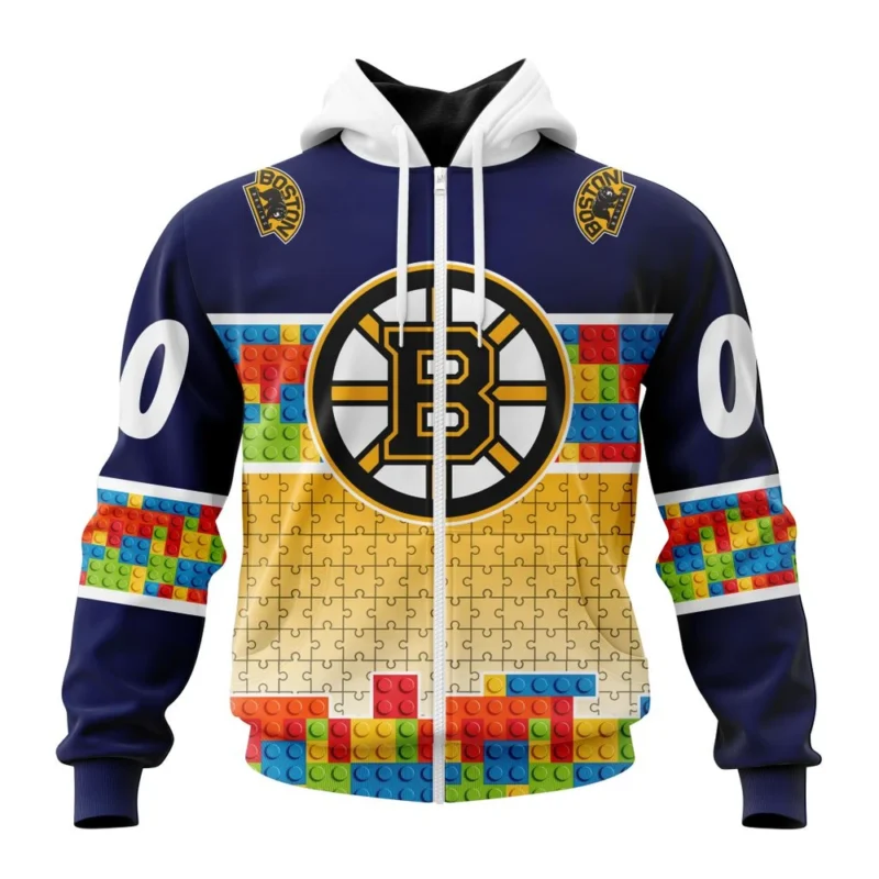 NHL Personalized Name And Number, Boston Bruins Special Autism Awareness Design ,QTNHL Personalized Name And Number,080524B2251