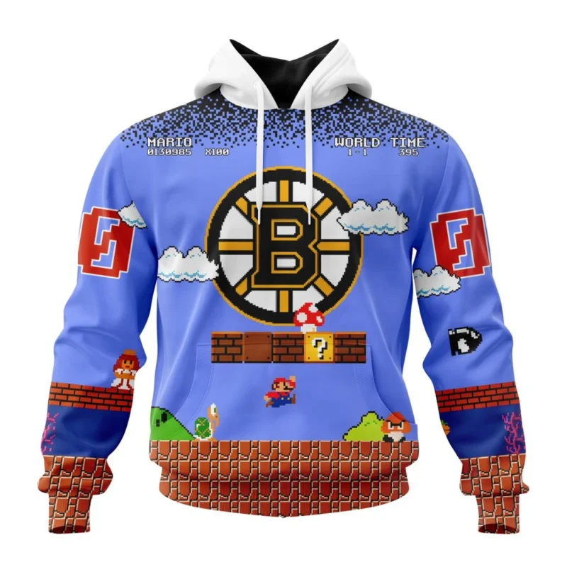 NHL Boston Bruins Special Kits With Super Mario Game Design,QTNHL080524A2458