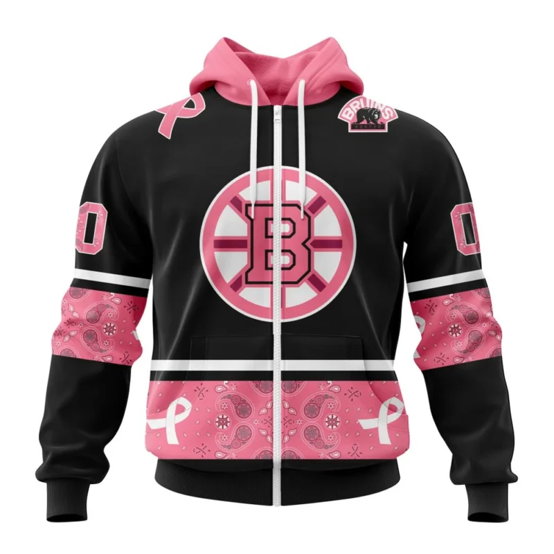 NHL Boston Bruins Specialized Design In Classic Style With Paisley, In October We Wear Pink Breast Cancer,QTNHL 080524B3603