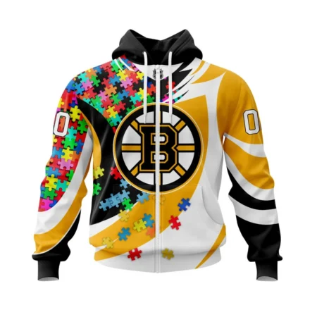 Boston Bruins Autism Awareness L Personalized Name & Number ,QTNHL 080524B3810