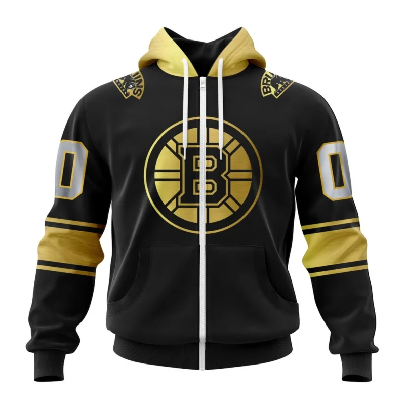 NHL Personalized Name And Number, Boston Bruins Special Black And Gold Design,QTNHL Personalized Name And Number,080524B784