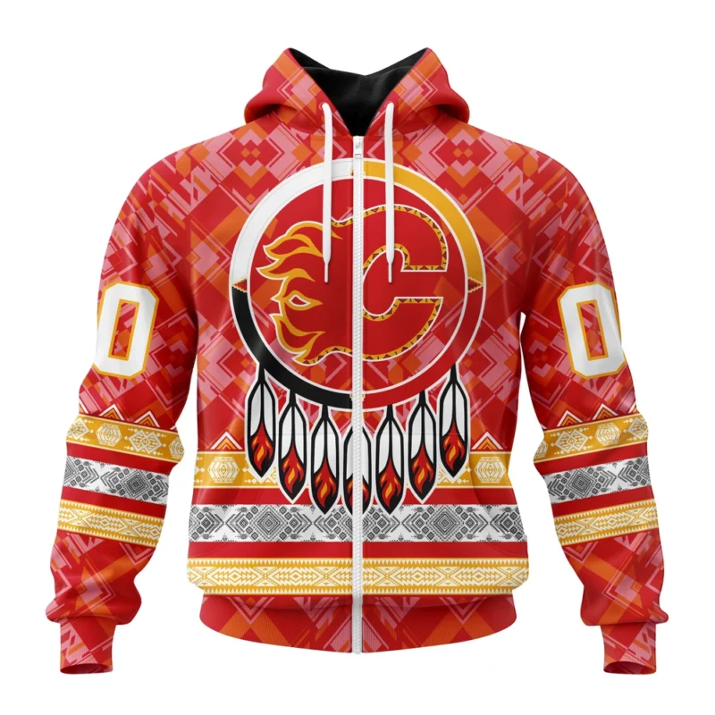 NHL Personalized Name And Number, Calgary Flames Special Design With Native Pattern,QTNHL Personalized Name And Number,080524B1332