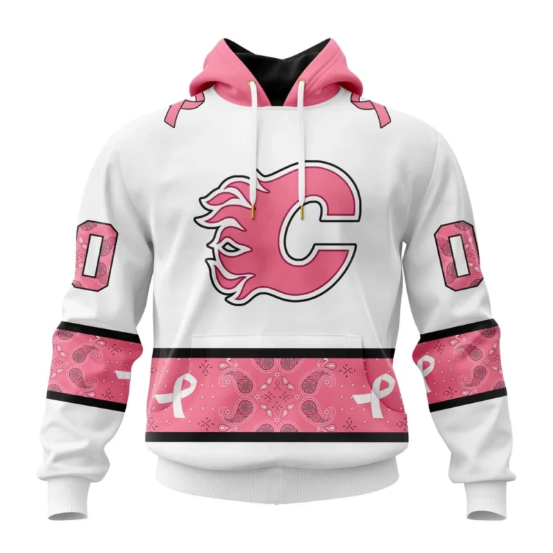 NHL Calgary Flames In Classic Style With Paisley, In October We Wear Pink Breast Cancer,QTNHL080524A1679