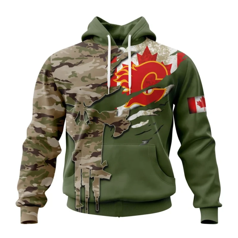 NHL Calgary Flames Special Camo Skull Design,QTNHL080524A1721