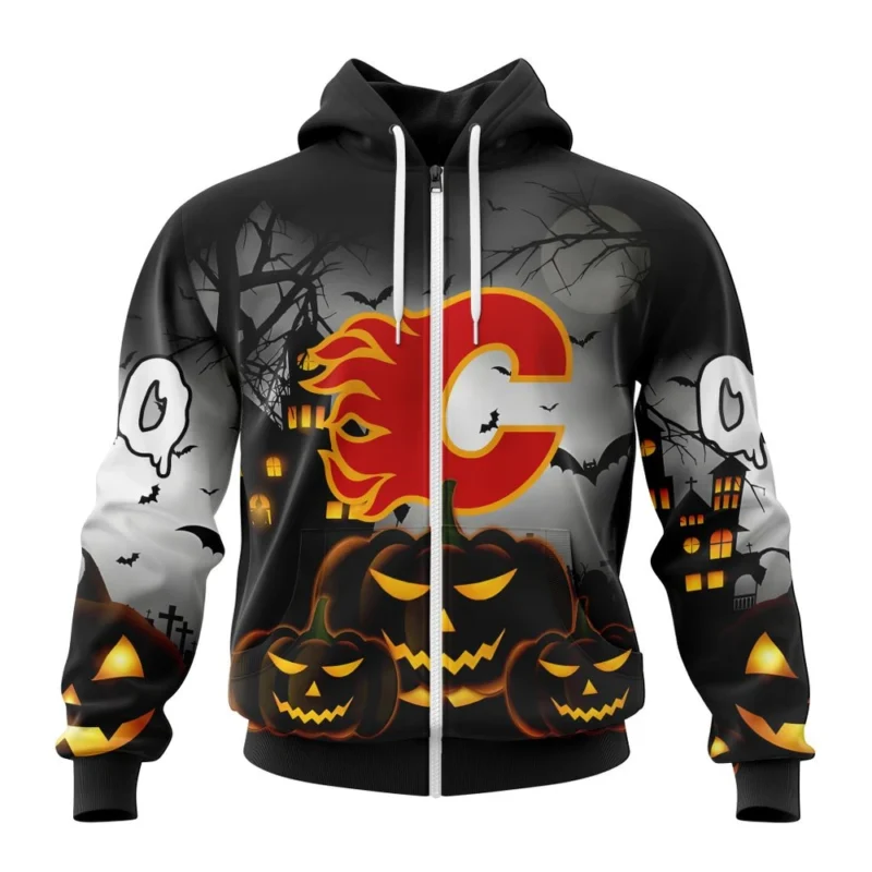 NHL Personalized Name And Number, Calgary Flames Special Design For Halloween,QTNHL Personalized Name And Number,080524B2004