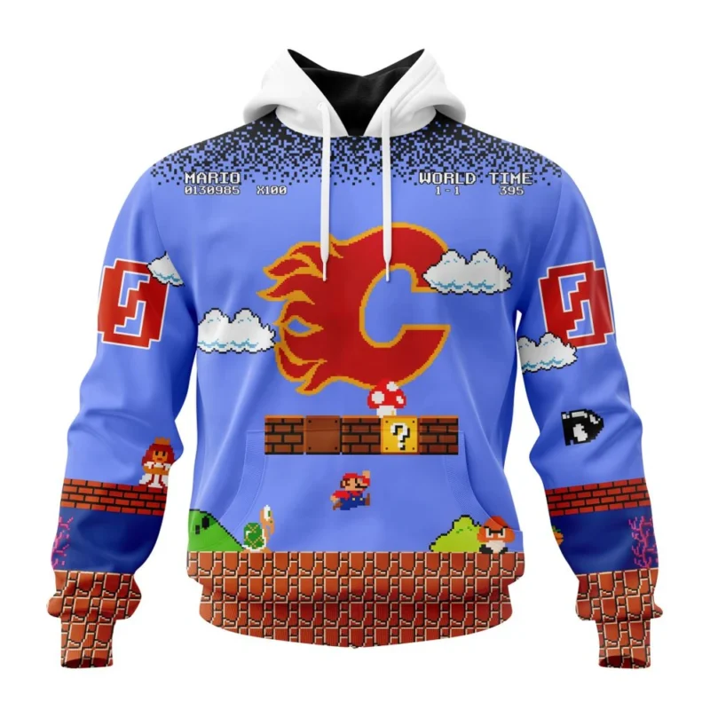 NHL Calgary Flames Special Kits With Super Mario Game Design,QTNHL080524A2454