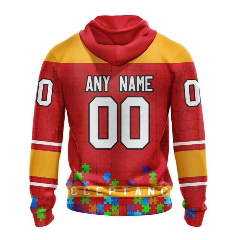 NHL Personalized Name And Number, Calgary Flames, Specialized Unisex Kits Hockey Fights Against Autism,QTNHL Personalized Name And Number,080524B2667