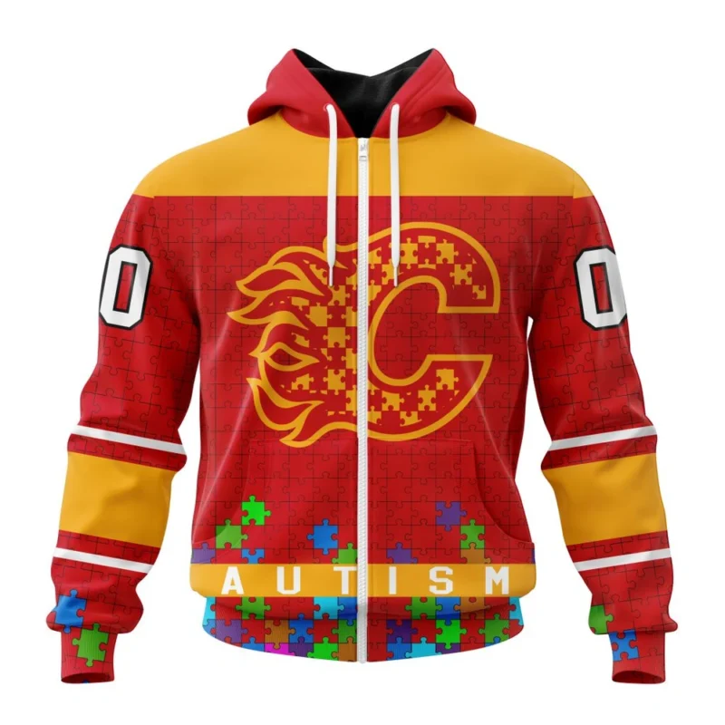 NHL Personalized Name And Number, Calgary Flames, Specialized Unisex Kits Hockey Fights Against Autism,QTNHL Personalized Name And Number,080524B2667