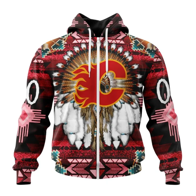 NHL Personalized Name And Number, Calgary Flames Special Native Costume Design,QTNHL Personalized Name And Number,080524B2690