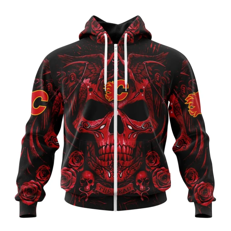 NHL Calgary Flames Special Design With Skull Art,QTNHL 080524B3131