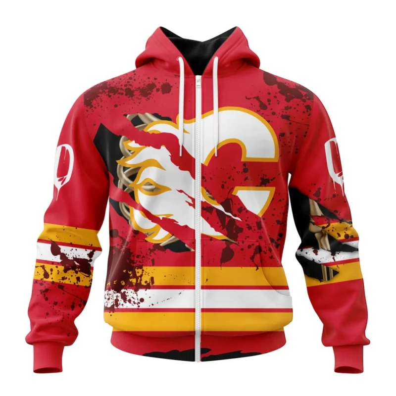 NHL Calgary Flames, Specialized Design Jersey With Your Ribs For Halloween,QTNHL 080524B3513