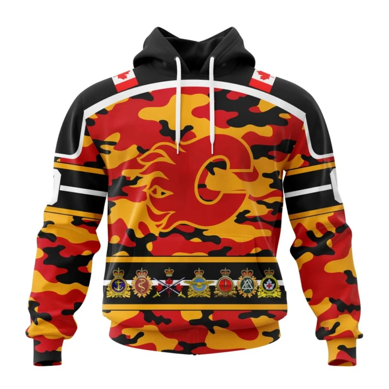 NHL Calgary Flames, Specialized Design Wih Camo Team Color And Military Force Logo,QTNHL080524A3543