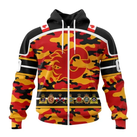 NHL Calgary Flames, Specialized Design Wih Camo Team Color And Military Force Logo,QTNHL 080524B3543