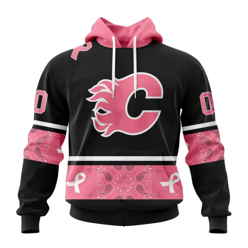 NHL Calgary Flames, Specialized Design In Classic Style With Paisley, In October We Wear Pink Breast Cancer,QTNHL080524A3599