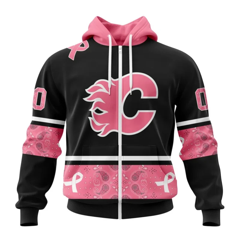 NHL Calgary Flames, Specialized Design In Classic Style With Paisley, In October We Wear Pink Breast Cancer,QTNHL 080524B3599