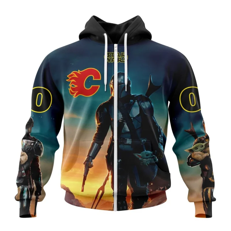 NHL Personalized Name And Number, Calgary Flames Special Star Wars The Mandalorian Design,QTNHL Personalized Name And Number,080524B712