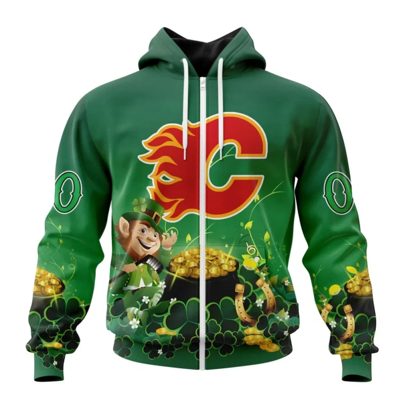 NHL Personalized Name And Number, Calgary Flames Special Design For St. Patrick' Day,QTNHL Personalized Name And Number,080524B909