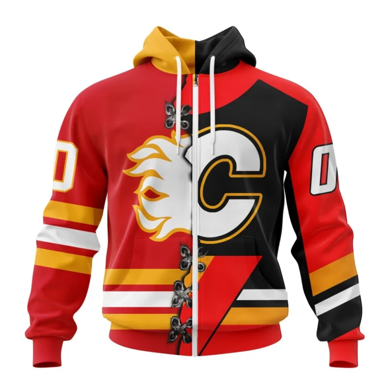 NHL Personalized Name And Number, Calgary Flames Special Home Mix Reverse Retro Personalized Kits,QTNHL Personalized Name And Number,080524B939