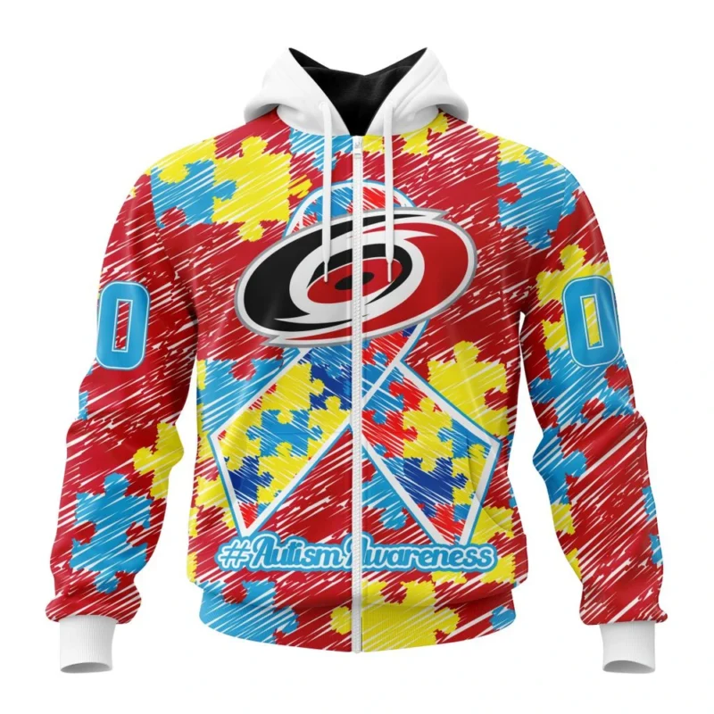 NHL Personalized Name And Number, Carolina Hurricanes Special Autism Awareness Design,QTNHL Personalized Name And Number,080524B2482