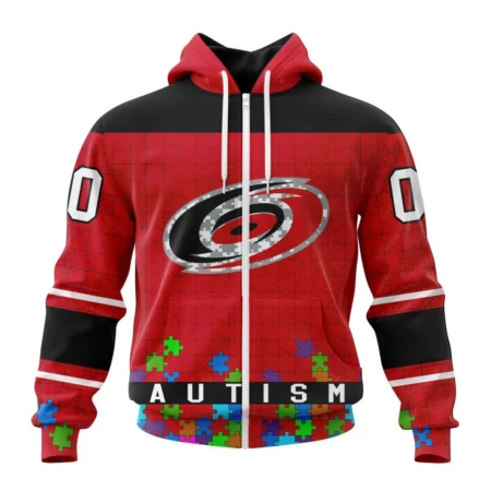 NHL Personalized Name And Number, Carolina Hurricanes, Specialized Unisex Kits Hockey Fights Against Autism,QTNHL Personalized Name And Number,080524B2666