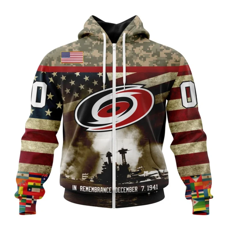 NHL Carolina Hurricanes, Specialized Unisex Kits Remember Pearl Harbor,QTNHL 080524B2989