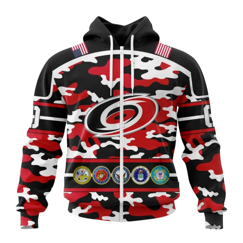 NHL Carolina Hurricanes, Specialized Design Wih Camo Team Color And Military Force Logo,QTNHL 080524B3542