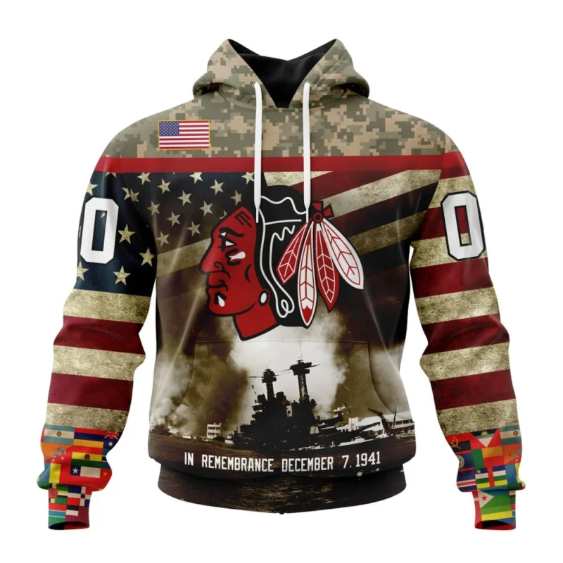 NHL Chicago Blackhawks, Specialized Unisex Kits Remember Pearl Harbor,QTNHL080524A2990