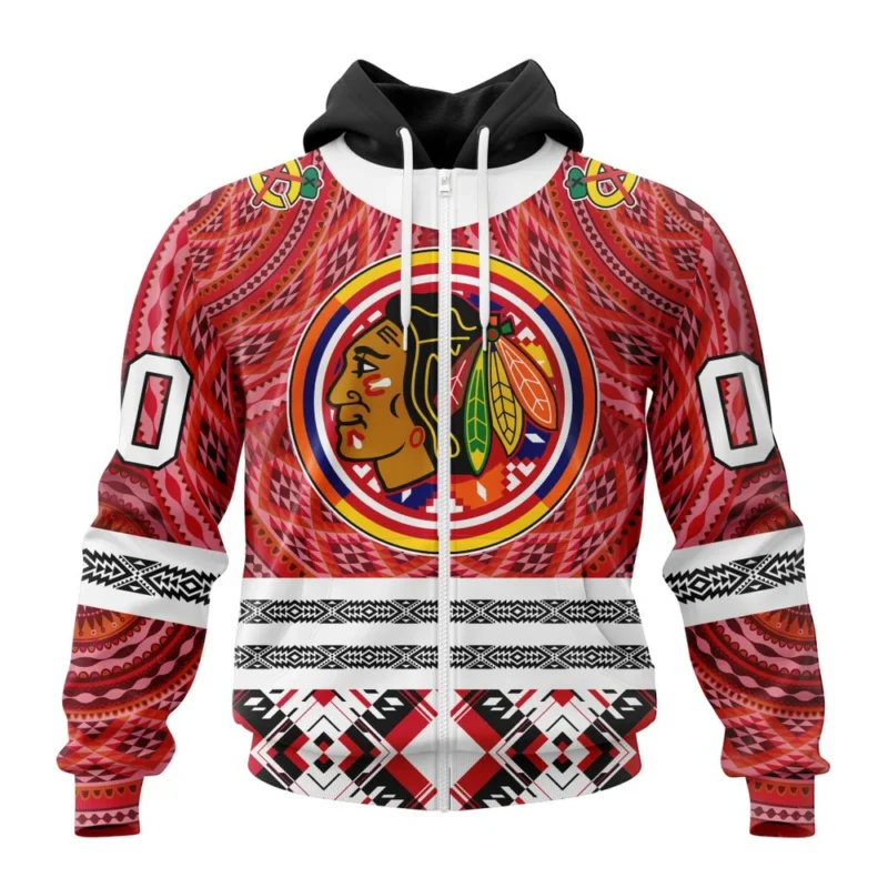 NHL Personalized Name And Number, Chicago Blackhawks Special Design With Native Pattern,QTNHL Personalized Name And Number,080524B1333