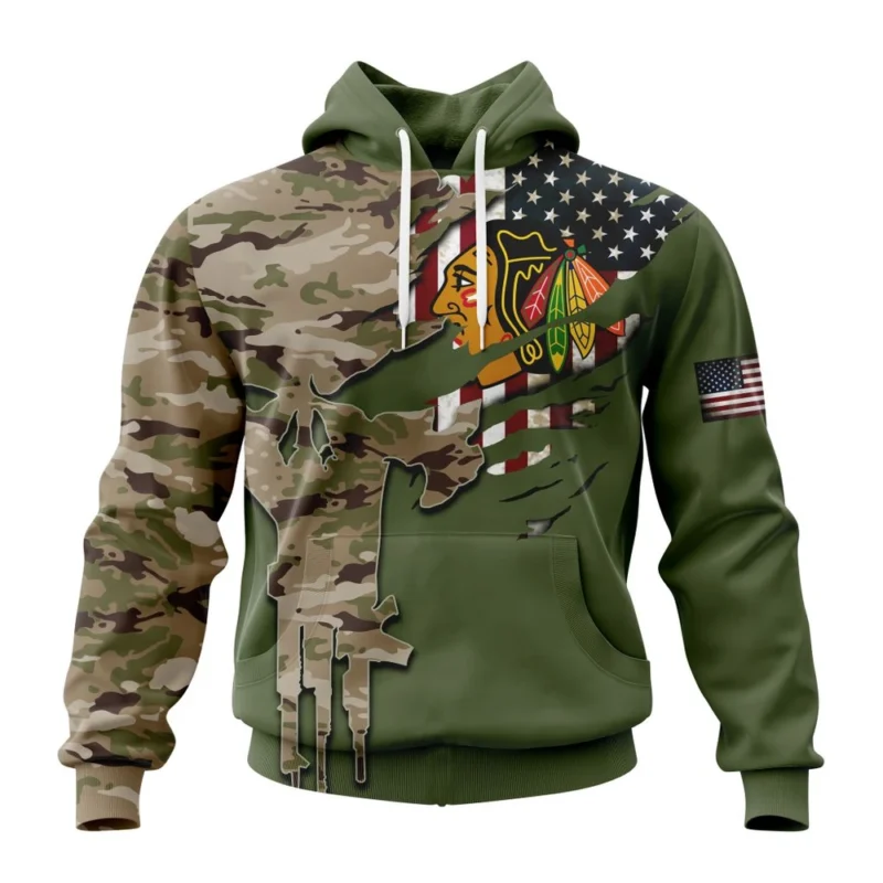 NHL Chicago Blackhawks Special Camo Skull Design,QTNHL080524A1723