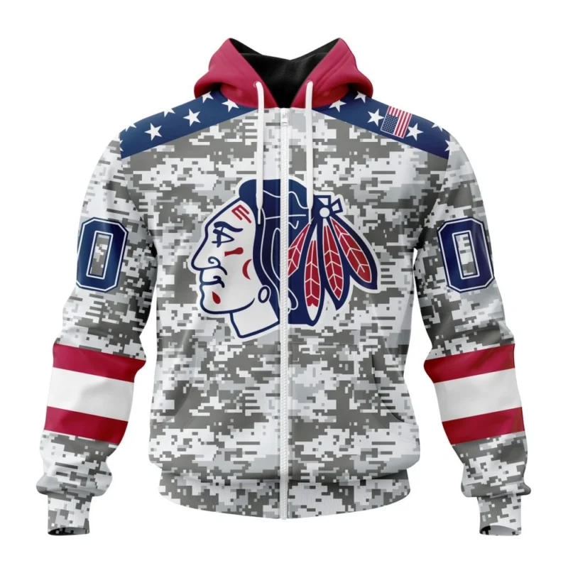 NHL Personalized Name And Number, Chicago Blackhawks Special Camo Design For Veterans Day,QTNHL Personalized Name And Number,080524B1811