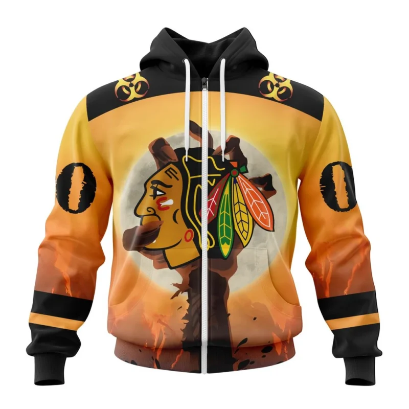 NHL Personalized Name And Number, Chicago Blackhawks Special Zombie Design For Halloween,QTNHL Personalized Name And Number,080524B1948