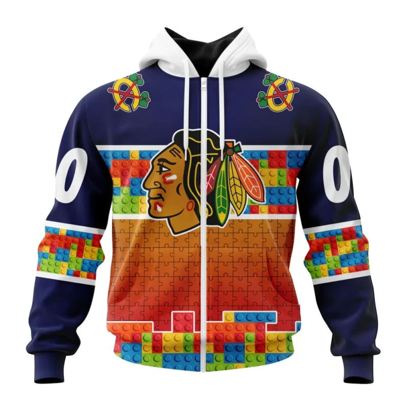 NHL Personalized Name And Number, Chicago Blackhawks Special Autism Awareness Design ,QTNHL Personalized Name And Number,080524B2247