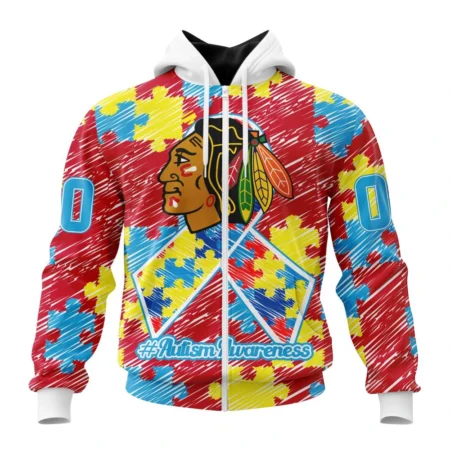 NHL Personalized Name And Number, Chicago Blackhawks Special Autism Awareness Design,QTNHL Personalized Name And Number,080524B2485