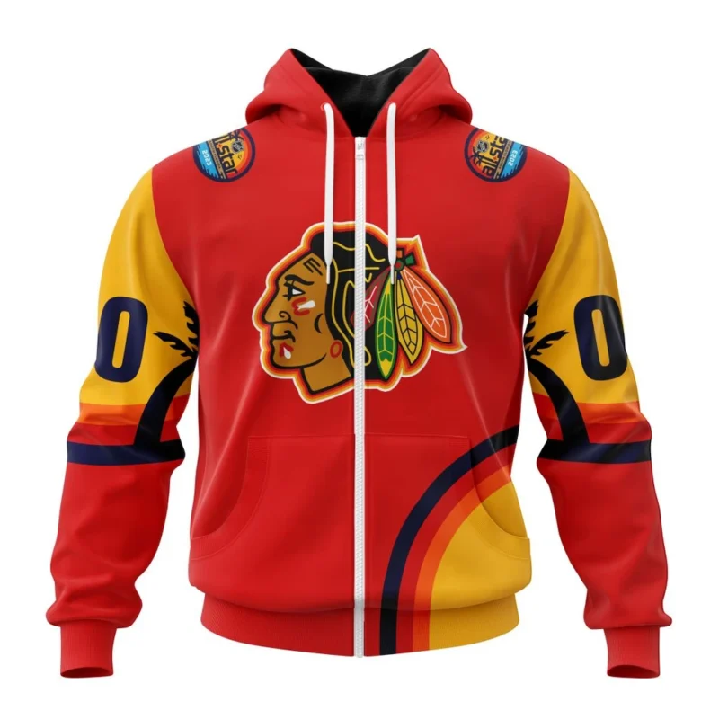 NHL Personalized Name And Number, Chicago Blackhawks Special All-Star Game Design With Florida Sunset,QTNHL Personalized Name And Number,080524B2605