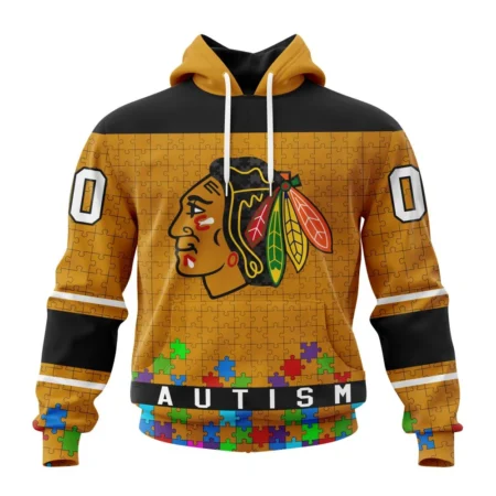 NHL Chicago Blackhawks, Specialized Unisex Kits Hockey Fights Against Autism,QTNHL080524A2668