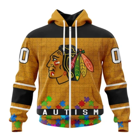 NHL Personalized Name And Number, Chicago Blackhawks, Specialized Unisex Kits Hockey Fights Against Autism,QTNHL Personalized Name And Number,080524B2668