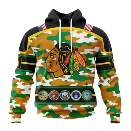 NHL Chicago Blackhawks, Specialized Design Wih Camo Team Color And Military Force Logo,QTNHL080524A3544