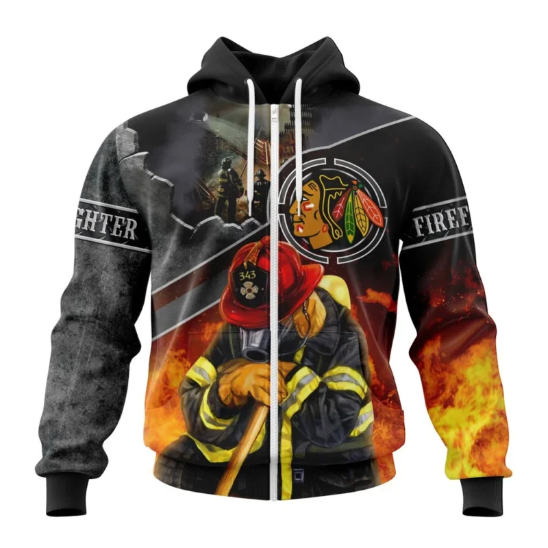 NHL Chicago Blackhawks, Specialized Kits To Honor Firefighter In Patriot Day We Will Never Forget,QTNHL 080524B3734