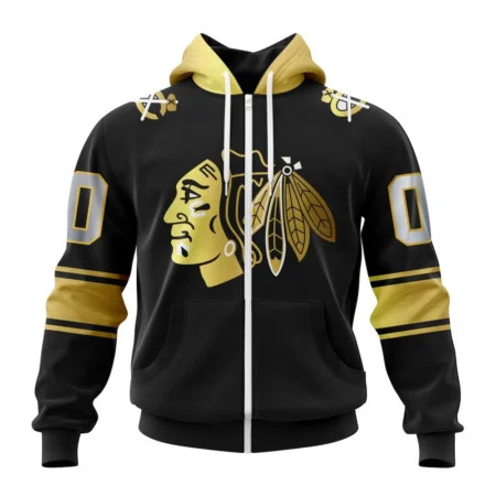 NHL Personalized Name And Number, Chicago Blackhawks Special Black And Gold Design,QTNHL Personalized Name And Number,080524B781