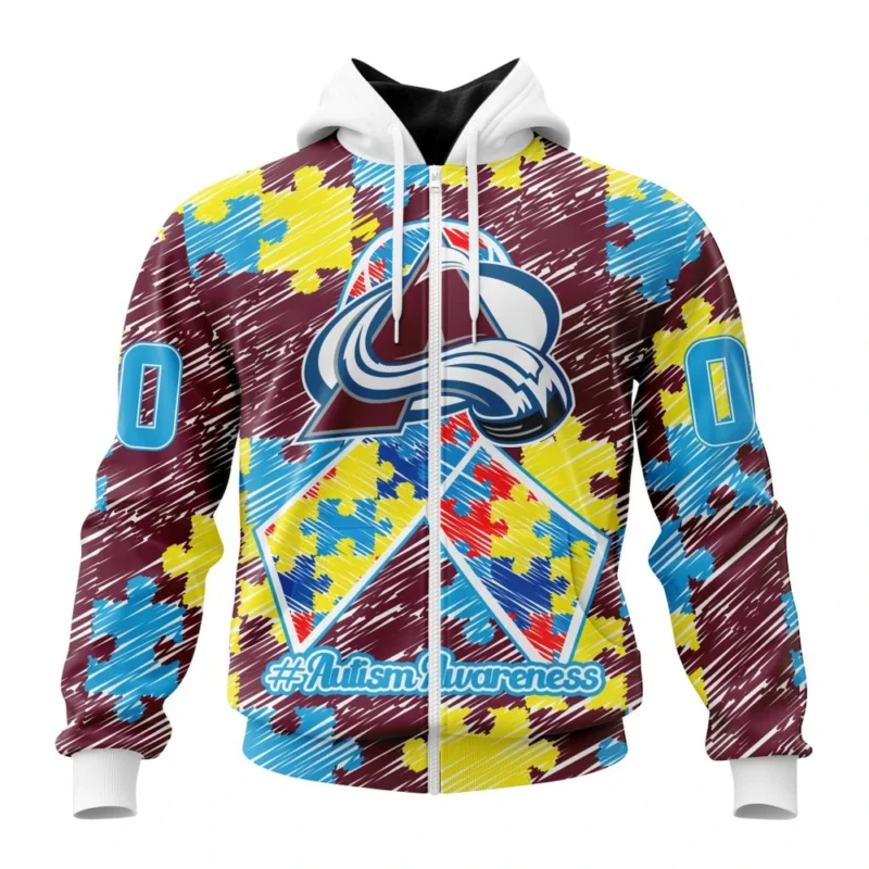 NHL Personalized Name And Number, Colorado Avalanche Special Autism Awareness Design,QTNHL Personalized Name And Number,080524B2486