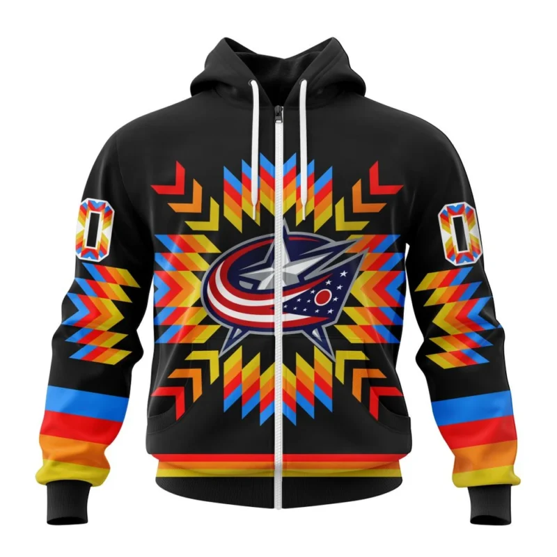 NHL Personalized Name And Number, Columbus Blue Jackets Special Design With Native Pattern,QTNHL Personalized Name And Number,080524B1036