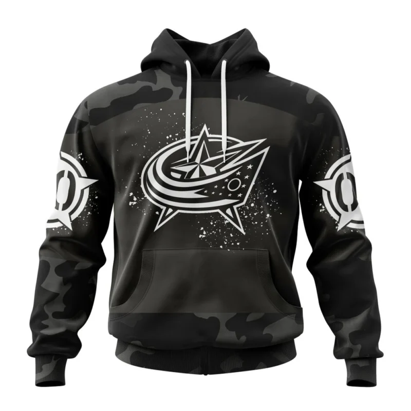 NHL Columbus Blue Jackets Special Black Camo Design For Veterans Day,QTNHL080524A1618