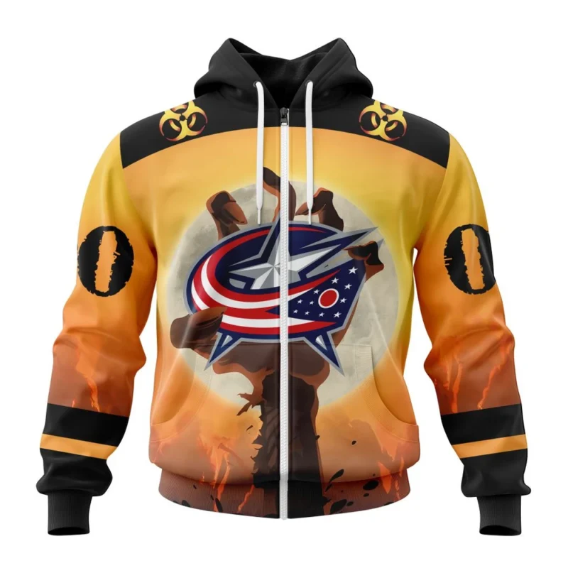 NHL Personalized Name And Number, Columbus Blue Jackets Special Zombie Design For Halloween,QTNHL Personalized Name And Number,080524B1947