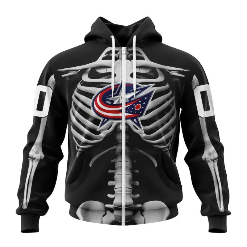 NHL Personalized Name And Number, Columbus Blue Jackets Special Skeleton Costume For Halloween,QTNHL Personalized Name And Number,080524B2036